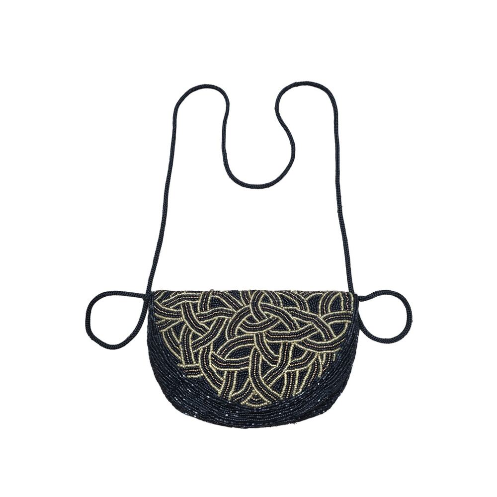 Beautiful Beaded Boho Evening Black/Gold Small Purse